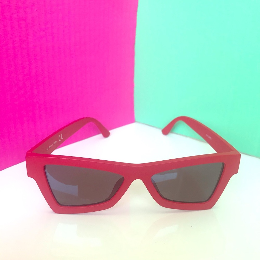 Red with black  sunglasses